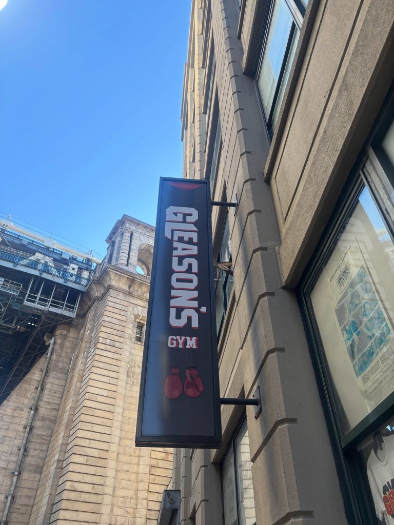 The Gleason’s Gym sign on Water Street in DUMBO, Brooklyn