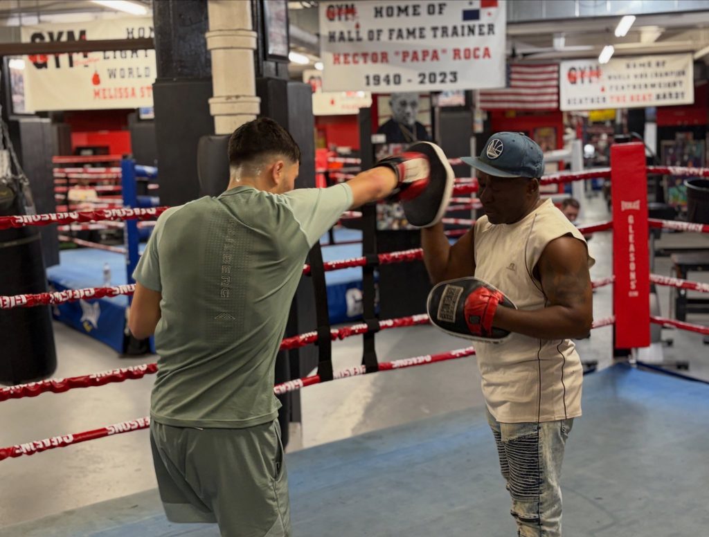 Rio McDonald throwing a jab on the pads at Gleason’s Gym